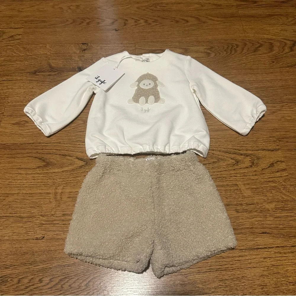 il Gufo Cream Baby lined Shorts & Top set size 9M Baby boy girl NWT
